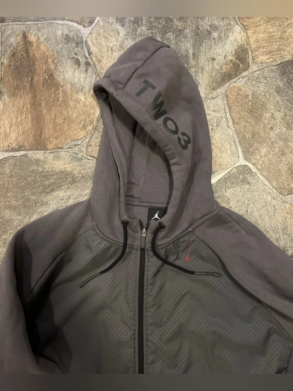 Jordan Two3 Mens Rare Hooded Logo Fleece FZ Grey Athletic Jacket!!(XXL)